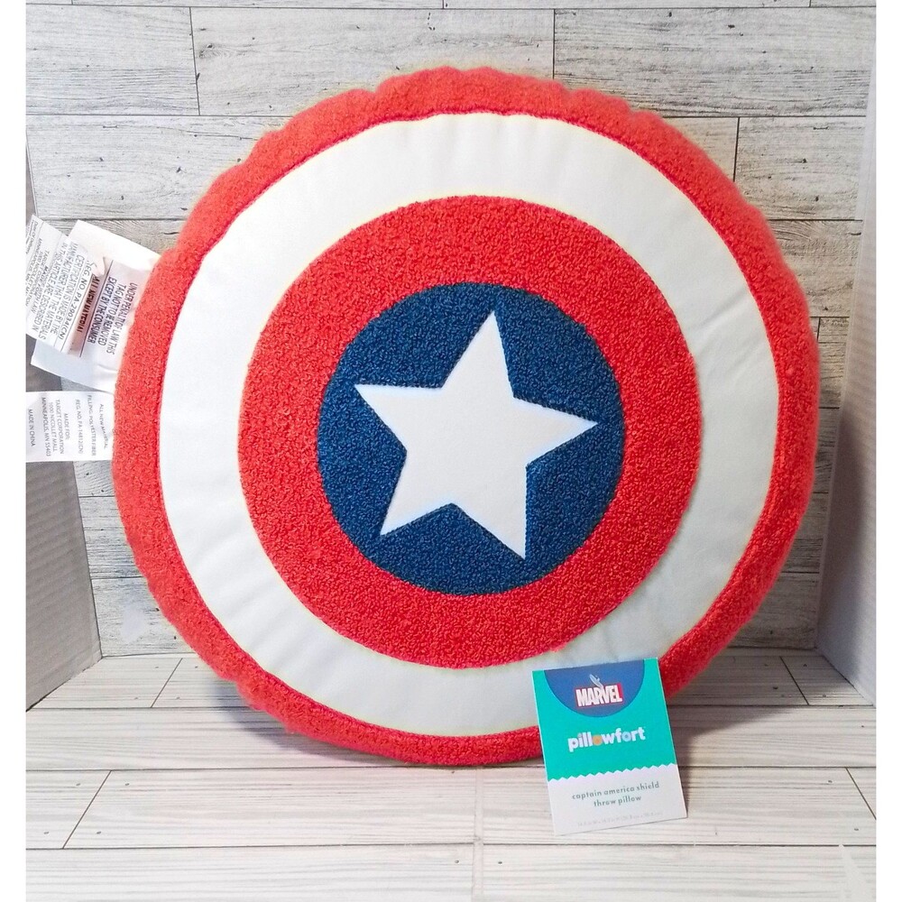 Pillowfort Captain America Shield Round Throw Pillow 15x15 Embroidered